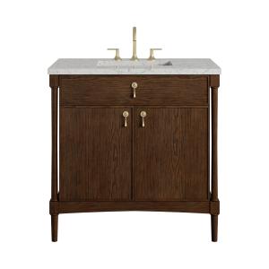 Kinnsden 36" Single Vanity, Sable Oak w/ 3 CM Eternal Jasmine Pearl Silestone Top