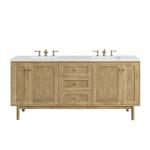 Laurent 72" Double Vanity, Light Natural Oak w/ 3 CM Ethereal Noctis Top w/FreePower Wireless Charger