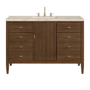 Myrrin 48" Single Vanity, Mid Century Walnut, w/ 3 CM Tajnar Eclos Top w/FreePower Wireless Charger