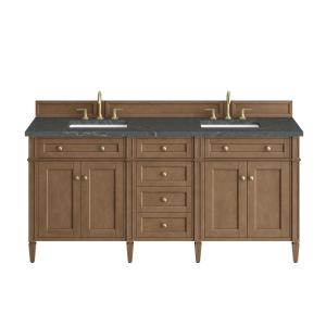 Brittany 72" Double Vanity, Pecan w/ 3 CM Parisien Bleu Silestone Top