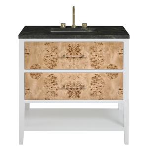 Olena 36" Single Vanity, Light Mappa Burl and Polished White, w/ 3 CM Phantome Eclos Top