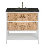 Olena 36" Single Vanity, Light Mappa Burl and Polished White, w/ 3 CM Phantome Eclos Top