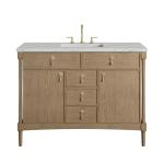 Kinnsden 48" Single Vanity, Weathered Oak w/ 3 CM Ethereal Noctis Silestone Top w/FreePower Wireless Charger