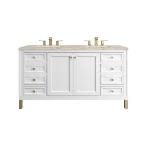 Chicago 60" Double Vanity, Glossy White, w/ 3 CM Tajnar Eclos Top