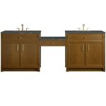 Bellshire 96" Dual Vanity Set with 24" Make-Up Counter, Honey Oak w/3 cm Parisien Bleu Silestone Top