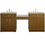 Bellshire 84" Dual Vanity Set with 24" Make-Up Counter, Honey Oak w/3 cm Siberian Silestone Top