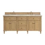 Lorelai 72" Double Vanity, Light Natural Oak, w/ 3 CM Tajnar Eclos Top w/FreePower Wireless Charger