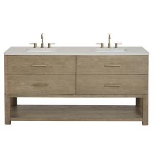 Lucian 72" Double Vanity, Pebble Oak, w/ 3 CM Siberian Silestone Top w/FreePower Wireless Charger