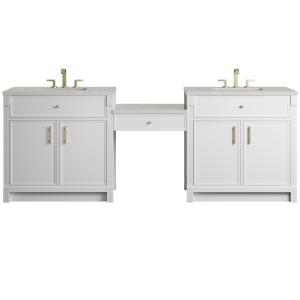 Bellshire 96" Dual Vanity Set with 24" Make-Up Counter, Bright White w/3 cm Lime Delight Silestone Top