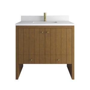 Hudson 36" Single Vanity, Honey Oak w/ Single Hole 3 CM White Zeus Silestone Top and Matching Backsplash