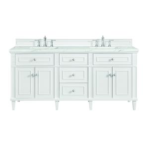 Lorelai 72" Double Vanity, Bright White w/ 3 CM Ethereal Noctis Silestone Top w/FreePower Wireless Charger