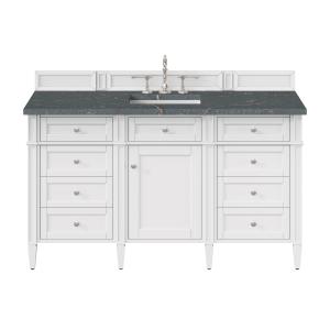 Brittany 60" Single Vanity, Bright White w/ 3 CM Parisien Bleu Silestone Top w/FreePower Wireless Charger