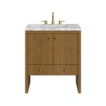 Hudson 30" Single Vanity, Honey Oak w/ 3 CM Carrara Marble Top