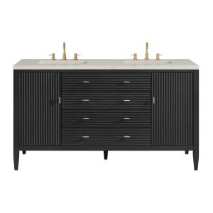 Myrrin 60" Double Vanity, Carbon Oak, w/ 3 CM Siberian Silestone Top w/FreePower Wireless Charger