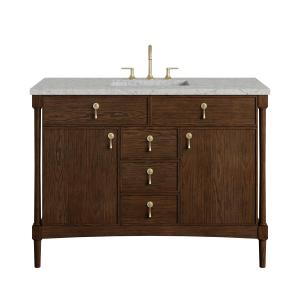 Kinnsden 48" Single Vanity, Sable Oak w/ 3 CM Eternal Jasmine Pearl Silestone Top w/FreePower Wireless Charger