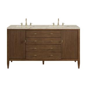 Myrrin 60" Double Vanity, Mid Century Walnut, w/ 3 CM Tajnar Eclos Top