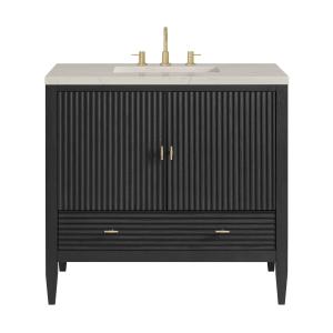 Myrrin 36" Vanity, Carbon Oak, w/ 3 CM Siberian Silestone Top