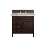 Brittany 36" Single Vanity, Burnished Mahogany, w/ 3 CM Tajnar Eclos Top
