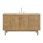 Laurent 60" Single Vanity, Light Natural Oak, w/ 3 CM Tajnar Eclos Top w/FreePower Wireless Charger