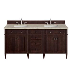 Brittany 72" Double Vanity, Burnished Mahogany, w/ 3 CM Tajnar Eclos Top w/FreePower Wireless Charger