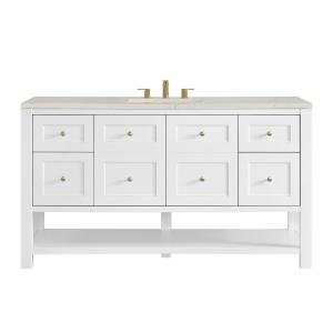 Breckenridge 60" Single Vanity, Bright White, w/ 3 CM Siberian Silestone Top
