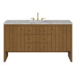 Hudson 60" Single Vanity, Honey Oak w/ 3 CM Victorian Silver Silestone Top w/FreePower Wireless Charger