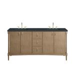 Kinnsden 72" Double Vanity, Weathered Oak w/ 3 CM Charcoal Soapstone Silestone Top