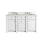 Bristol 60" Double Vanity, Bright White, w/ 3 CM Siberian Silestone Top