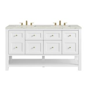 Breckenridge 60" Double Vanity, Bright White, w/ 3 CM Victorian Silver Quartz Top w/FreePower Wireless Charger