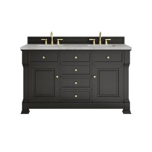 Brookfield 60" Double Vanity, Black Onyx w/ 3 CM Victorian Silver Silestone Top w/FreePower Wireless Charger