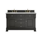 Brookfield 60" Double Vanity, Black Onyx w/ 3 CM Victorian Silver Silestone Top w/FreePower Wireless Charger