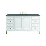 Chicago 60" Single Vanity, Glossy White, w/ 3 CM Parisien Bleu Silestone® Top w/FreePower Wireless Charger