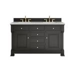 Brookfield 60" Double Vanity, Black Onyx w/3 CM Eternal Jasmine Pearl Silestone Top w/FreePower Wireless Charger
