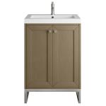 Chianti 24" Single Vanity, Walnut Whisper, Brushed Nickel, w/ White Glossy Composite Stone Top