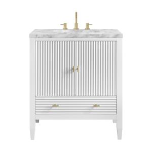 Myrrin 30" Single Vanity, Bright White w/ 3 CM Carrara Marble Top