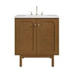 Laurent 30" Single Vanity, Honey Oak w/ 3 CM White Zeus Silestone Top