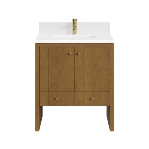 Hudson 30" Single Vanity, Honey Oak w/ Single Hole 3 CM White Zeus Silestone Top and Matching Backsplash
