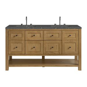 Breckenridge 60" Double Vanity, Light Natural Oak, w/ 3 CM Parisien Bleu Quartz Top w/FreePower Wireless Charger