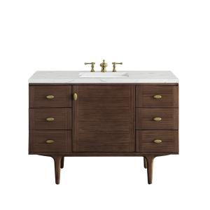 Amberly 48" Single Vanity, Mid-Century Walnut w/ 3 CM Ethereal Noctis Top w/FreePower Wireless Charger